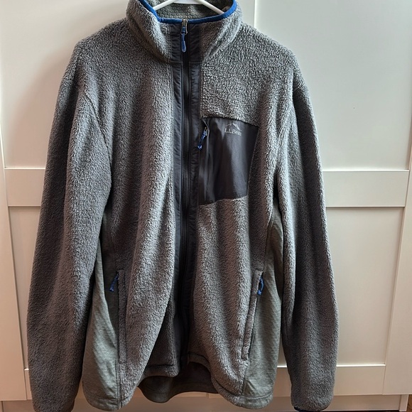 LL Bean Jacket Mens Large Tall Mountain Classic Windproof Gray Full Zip Fleece - Picture 1 of 6